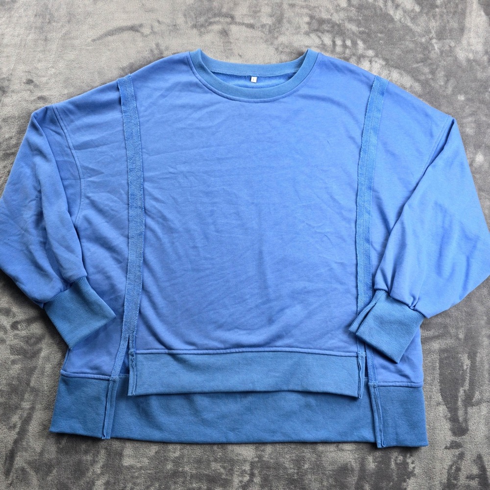Unbranded Sweatshirt Womens L Blue‎ Exposed Seams High Low Hem Pullover